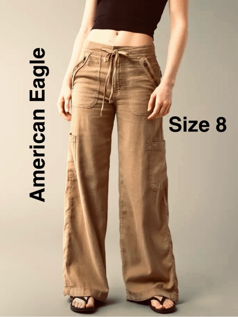 American Eagle Outfitters Wide Leg Utility Pants Cargo Casual Linen Blend